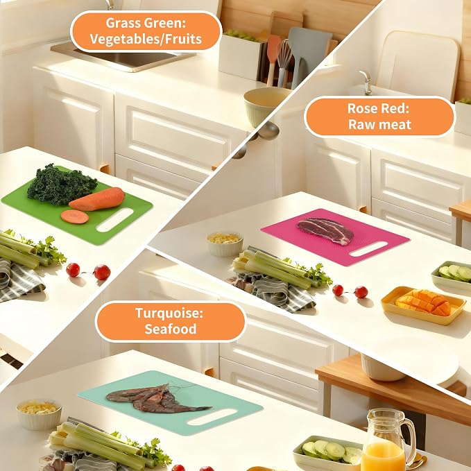 Luckyiren Cutting Board Set of 4, 11.4" x 7.5" x 0.1", Plastic Kitchen Cutting - Image 5
