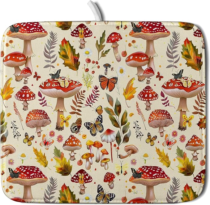 Forest Mushroom Dish Drying Mats Wild Plant Butterfly Kitchen Sink Rack Mats 16 by Giwawa