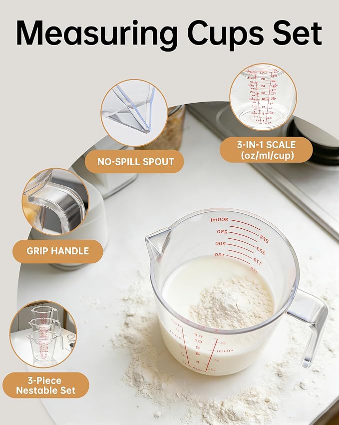 Measuring Cups, Plastic Measuring Cups Set of 3-1000ml, 300ml - Image 3