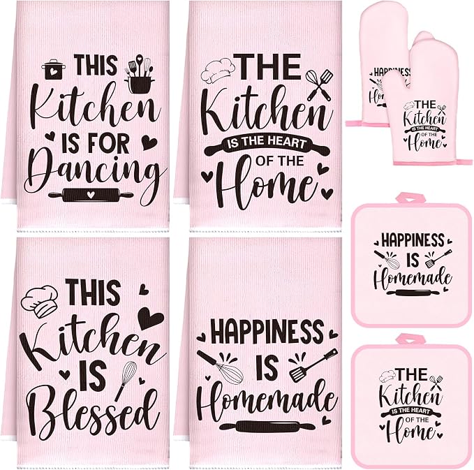 Leinuosen 8 Pcs Kitchen Towels and Oven Mitts Sets Pot Holders Dishcloths Set by Leinuosen