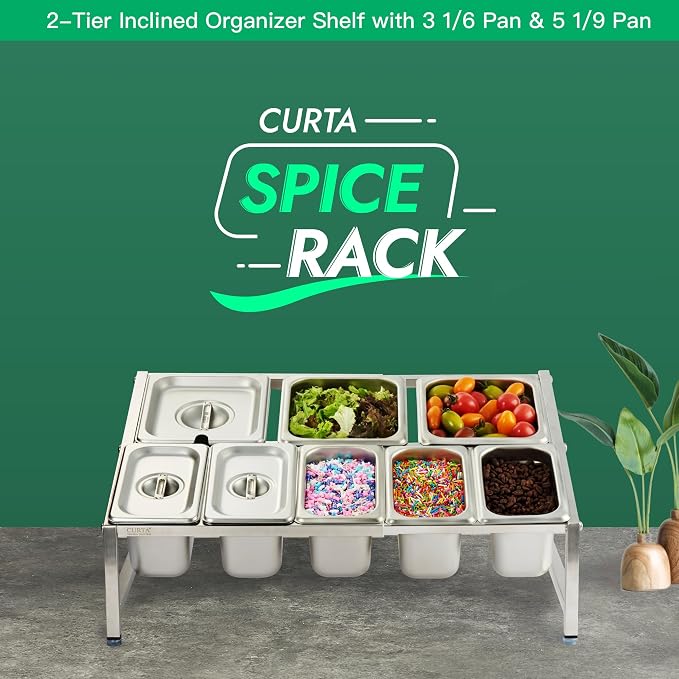 CURTA Expandable 18/8 Stainless Steel Spice Rack Set, NSF Certified, 2-Tier - Image 2