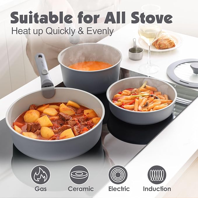 SENSARTE 17 Piece Ceramic Pots and Pans Set, Nonstick Detachable Handle Cookware - Image 6