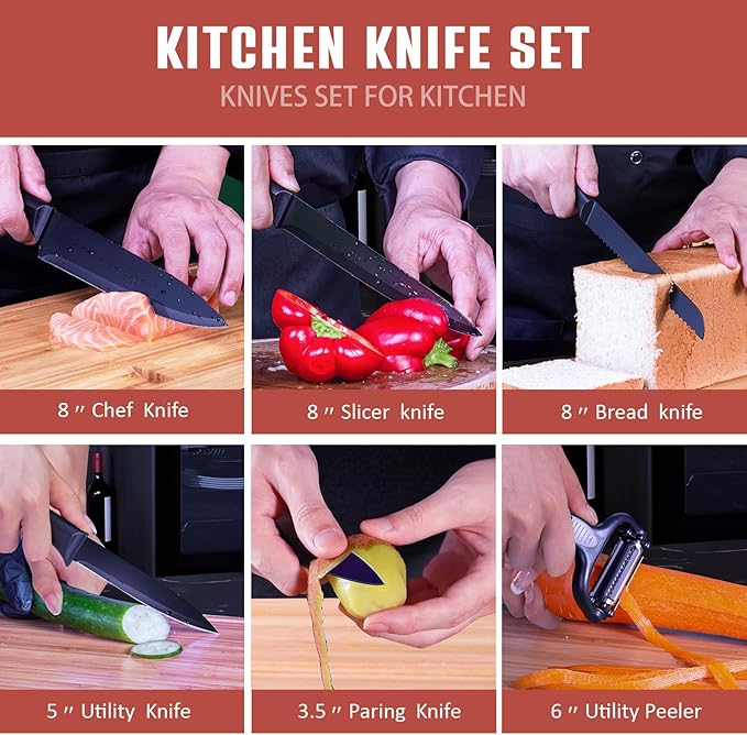 RAXCO Knife Set with Block, 10-Piece Kitchen Knives Stainless Steel, - Image 4