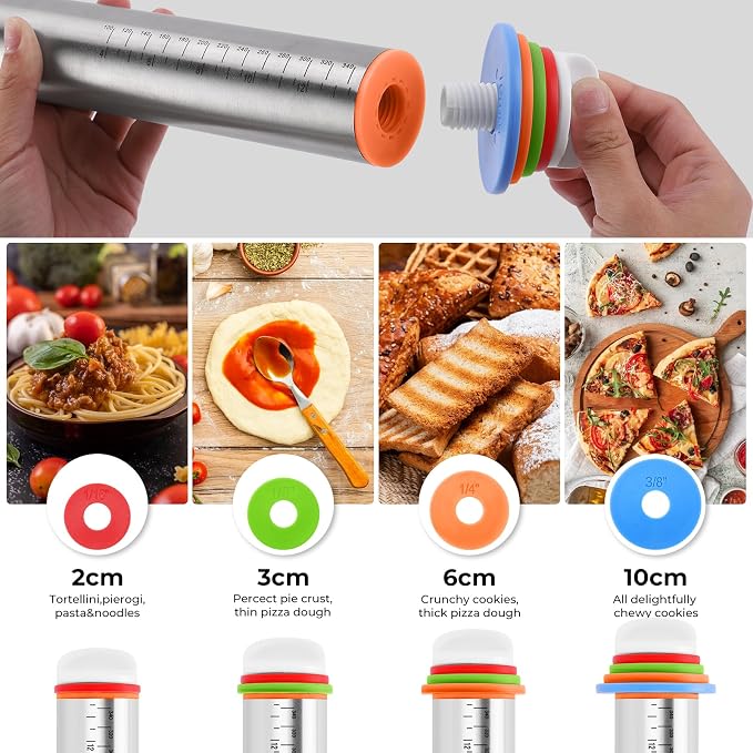 Rolling Pin with Adjustable Thickness Rings - Image 4