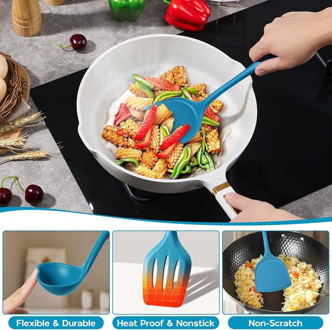 Onader Navy Blue Kitchen Utensils Set, Silicone Cooking Utensils Set of 10 - Image 2