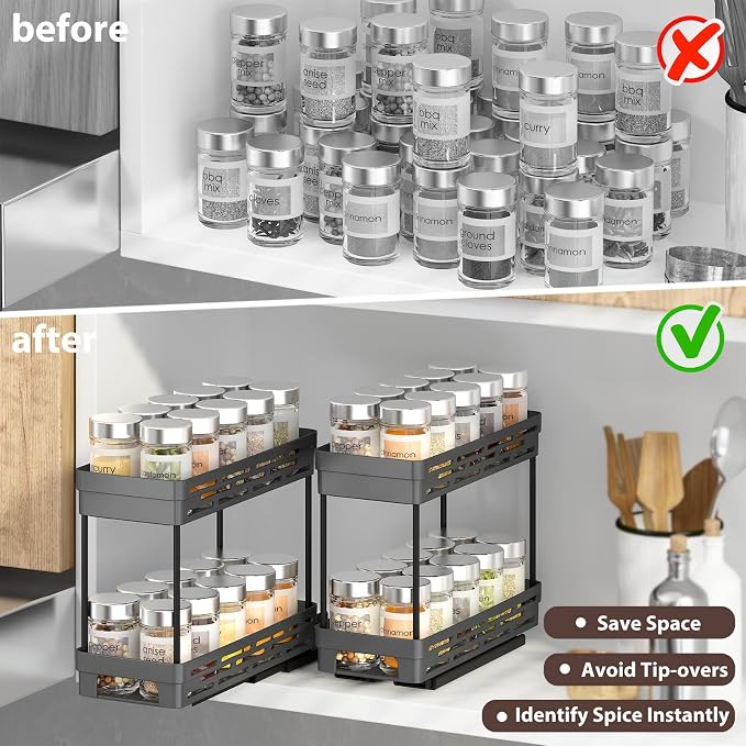 Pull Out Spice Rack Organizer for Cabinet, 3 Packs Slide Out Spice Racks - Image 6