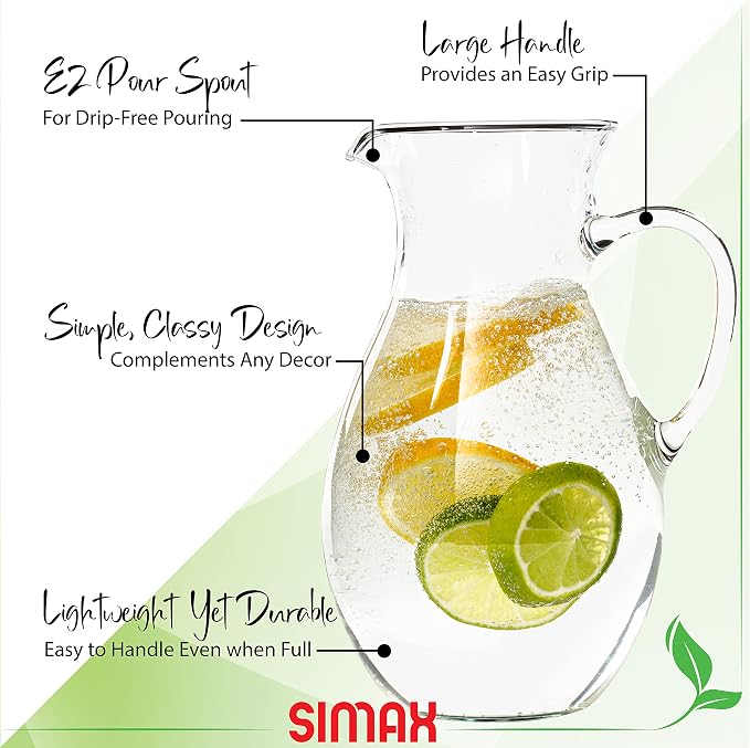 Simax Glass Pitcher With Spout, SMALL 1 Quart Borosilicate Glass Pitchers With - Image 3