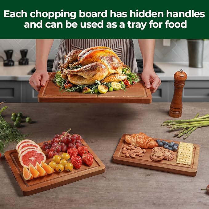 Wood Cutting Boards for Kitchen, Acacia Wooden Cutting Board Set, Charcuterie - Image 2