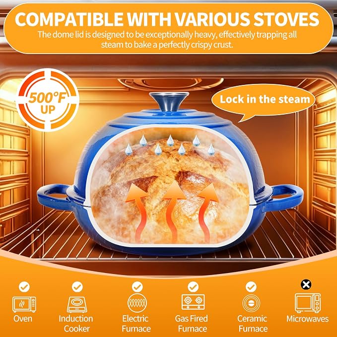 Mini Double Dutch Oven For Sourdough Bread Baking, 6QT Enameled Cast Iron Dutch - Image 3