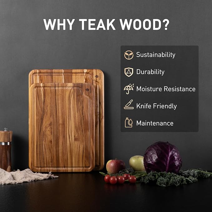 2 Pack Teak Cutting Board for Kitchen Wooden Chopping Board Charcuterie Board - Image 2