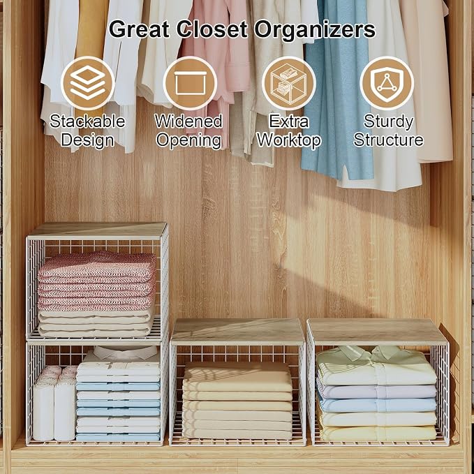 6 Pack Closet Organizers And Storage, Stackable Closet Shelf Organizer Storage - Image 3