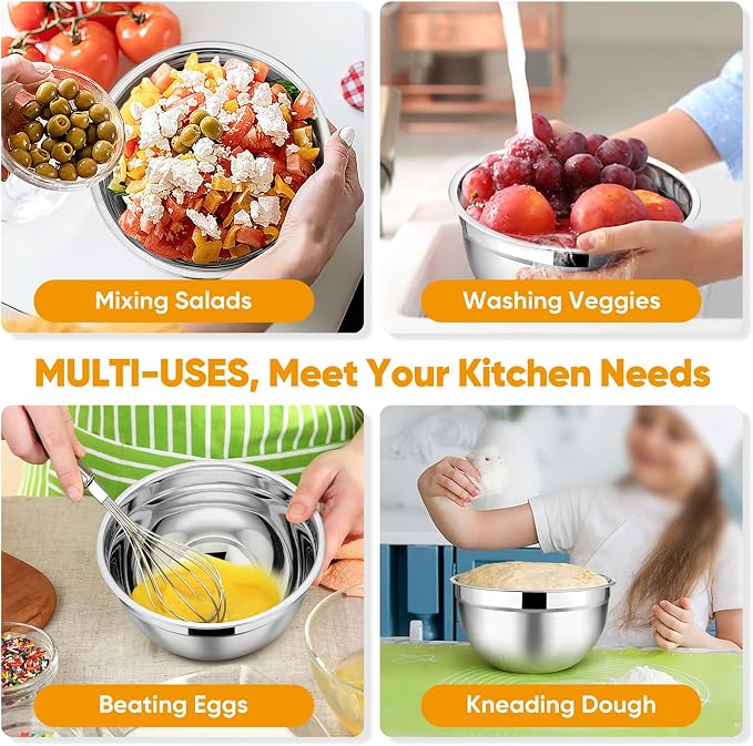 TeamFar Mixing Bowl Set of 5, 4.5/3/1.5/1/0.7 QT, Stainless Steel Metal Nesting - Image 5