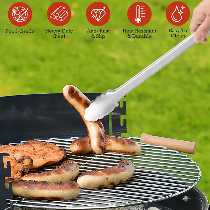 Grill Tongs - 17 Inch Extra Long BBQ Tongs, Heat Resistant Stainless Steel - Image 2