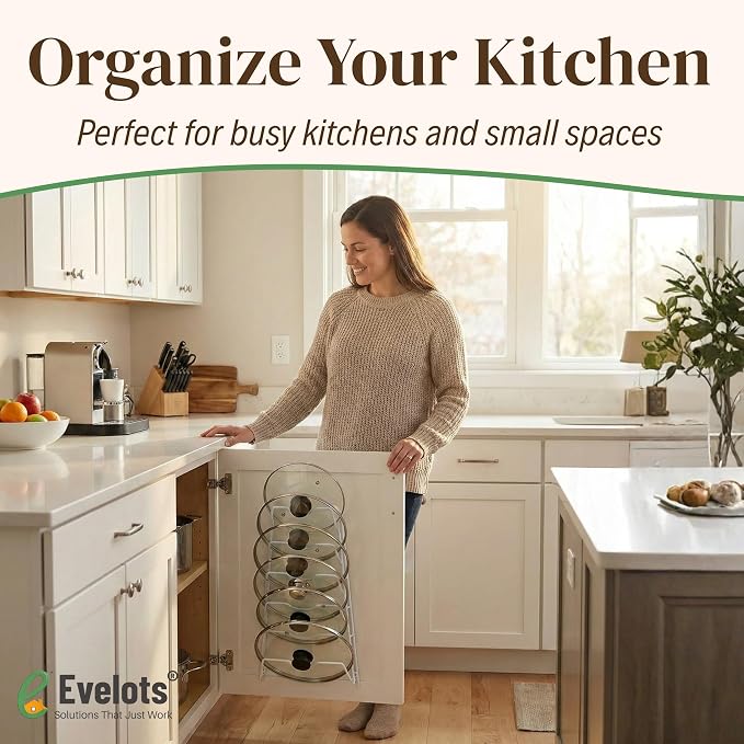 Evelots 6 Pot Lid Organizer for Cabinet or Pantry Wall - Image 9