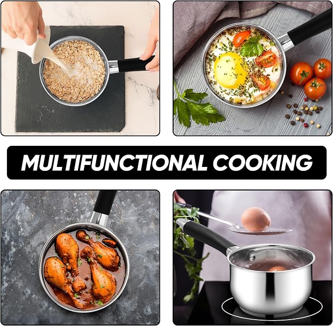 E-far 2 Quart Saucepan with Lid, Tri-Ply Base Stainless Steel Small Sauce Pan - Image 5