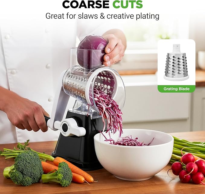Nutrichef 3 in 1 Cheese Grater & Shredder | Strong Suction Base, Rotary Handle - Image 5