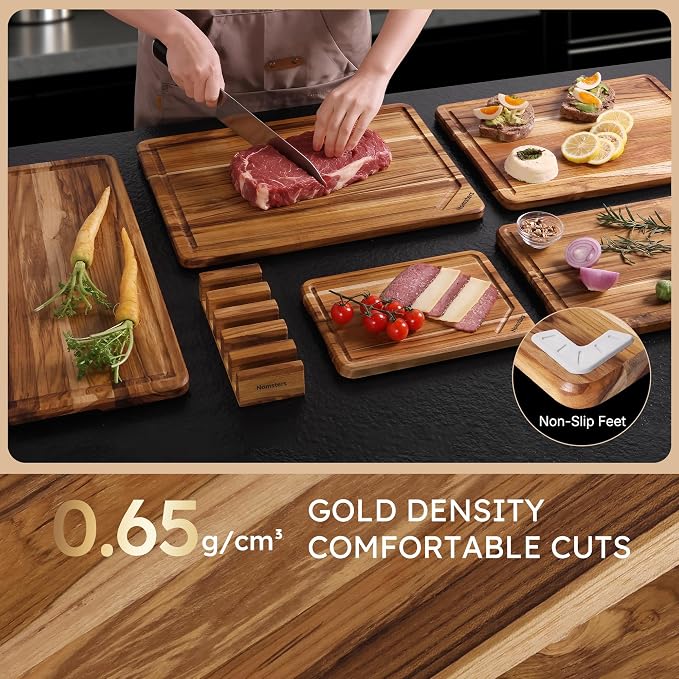 5 Pack Teak Wood Cutting Board Set - Image 5