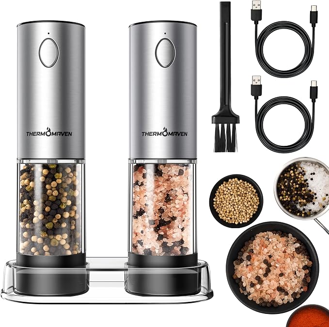 ThermoMaven Electric Salt and Pepper Grinder Set, 110ml Larger Rechargeable by ThermoMaven