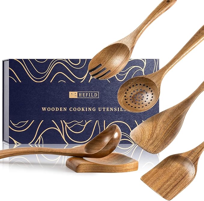 Wooden Spoons for Cooking, Nonstick Cooking Utensil Set by HEFILD
