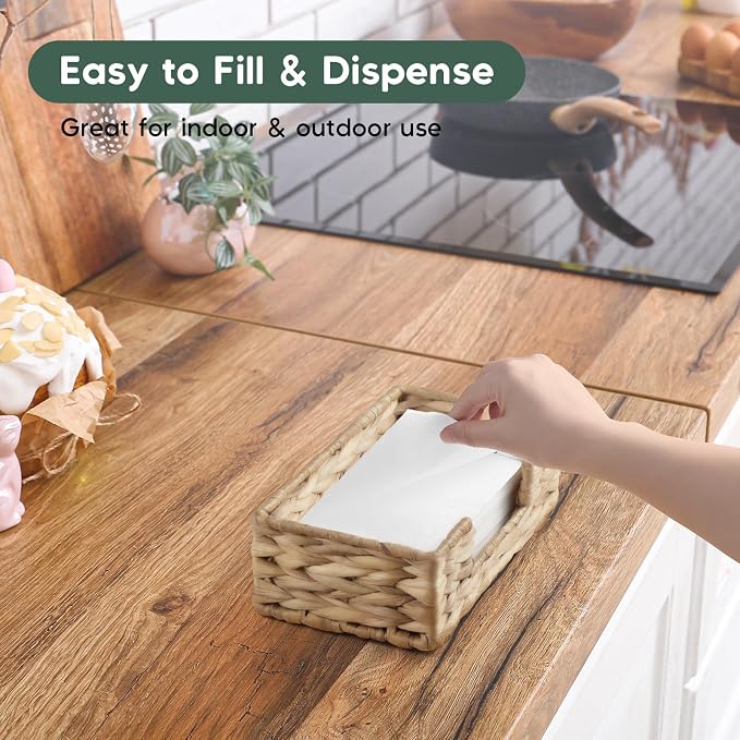 Napkin Holder for Bathroom, Woven Wicker Water Hyacinth Guest Towel Holder Tray - Image 4