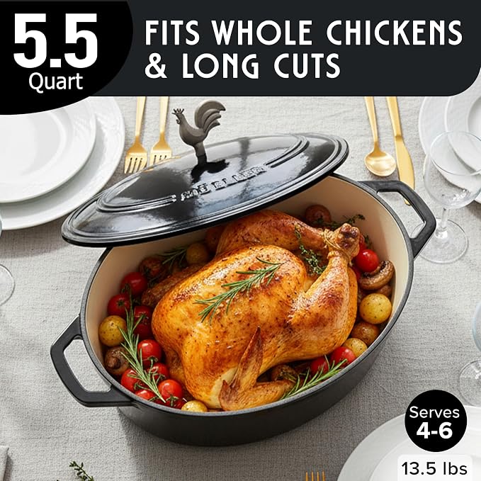 MUELLER HOME 5.5 Quart Enameled Cast Iron Oval Dutch Oven - Image 3