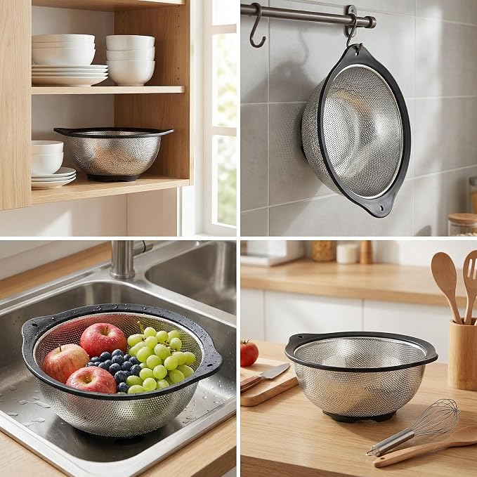 304 Stainless Steel Colander 3-Quart, Heavy Duty Metal Strainer - Image 7