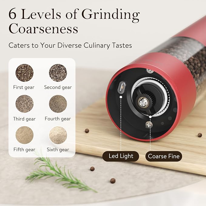 Ultrean Pepper Grinder, Rechargeable Salt and Pepper Grinder - Image 3