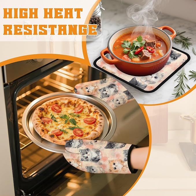 Cute Cat Oven Mitts and Pot Holders, Heat Resistant Oven Mitts Gloves and Pot - Image 6