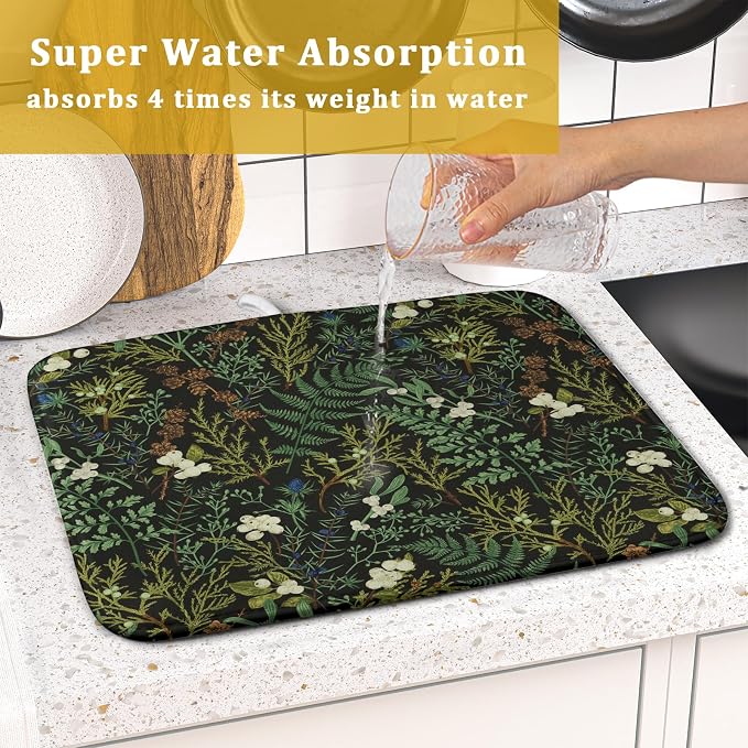 Green Plants Dish Drying Mat for Kitchen Counter Microfiber Absorbent Dish - Image 7