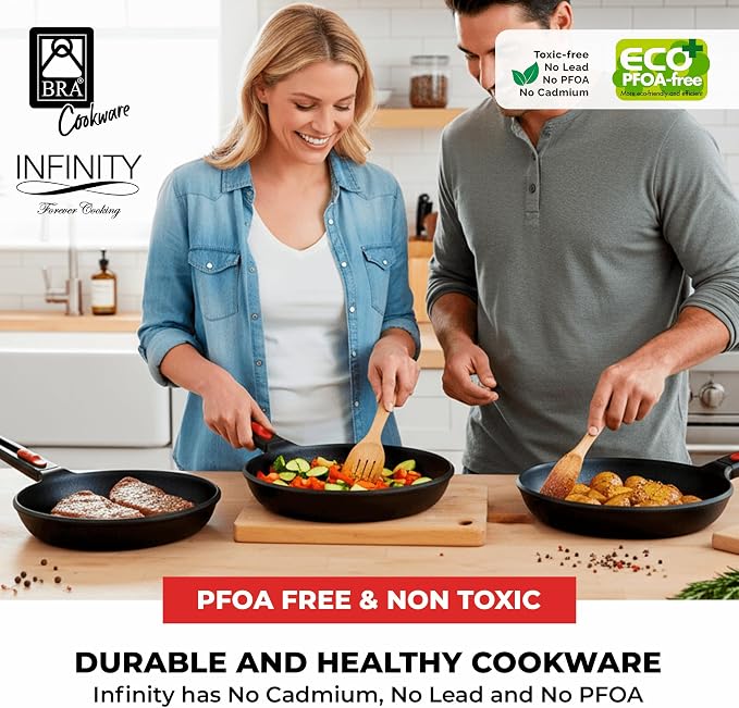 BRA COOKWARE Infinity 3-Piece Nonstick Frying Pan Set | 8, 9.5 & 11 Inch Cast - Image 7