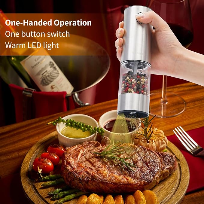 Stainless steel Electric Salt and Pepper Grinder Set, Large Capacity Automatic - Image 2