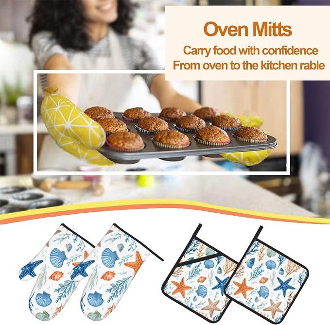 Starfish Shell Pattern Oven Gloves and Hot Pads Set - Image 7