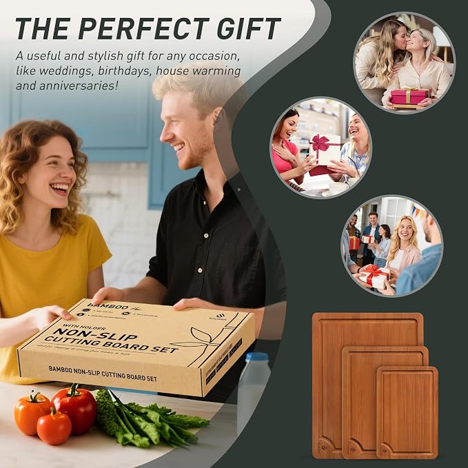 3 Packs Bamboo Cutting Board Set - Image 8