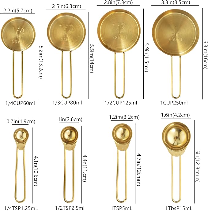 Measuring Cups and Spoons Set, Kaloo 8PCS Stainess Steel Metal Measuring Cups - Image 2