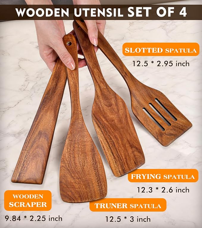 4Pcs Wooden Spatula for Cooking, Acacia Wooden Spatula for Kitchen Use - Image 2