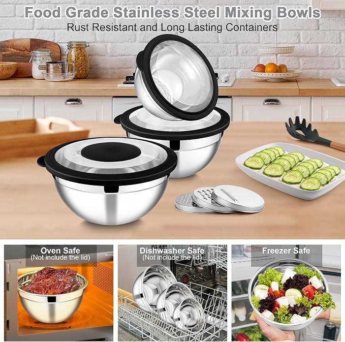 E-far Mixing Bowls with Lids and Graters, Stainless Steel Salad Mixing Bowl - Image 7