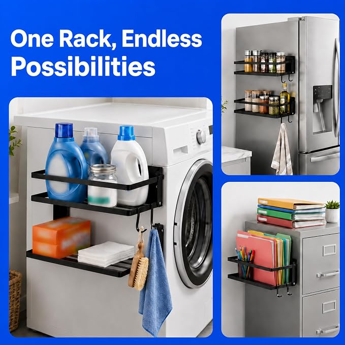 Magnetic Shelf for Washer Dryer, Foldable 2 Tier Metal Organizer Rack - Image 5