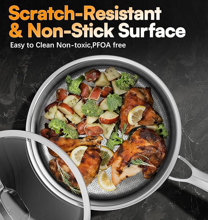 Sauce pan with Lid, KURRUNGIE 1.5 & 2.8 QT Hybrid Stainless Steel Cookware Set - Image 3