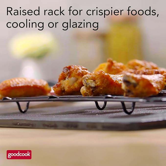GoodCook 15” x 10.5” Nonstick Carbon Steel Baking Pan & Raised Wire Rack – - Image 6
