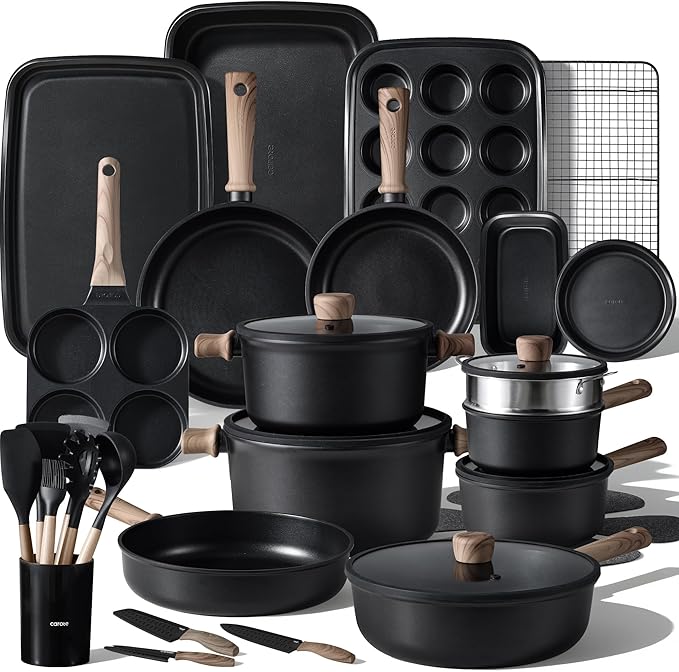 CAROTE 44pcs Nonstick Kitchen Titanium Cookware Sets, Nonstick Pots and Pans by CAROTE
