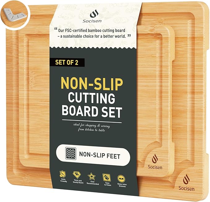 Bamboo Cutting Board Set Non Slip Feet Over Sink Chopping Board Christmas Xmas by Socisen