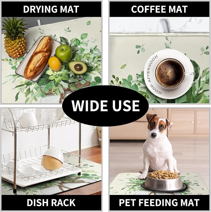 Spring Sage Green Leaves Dish Drying Mat - Image 7