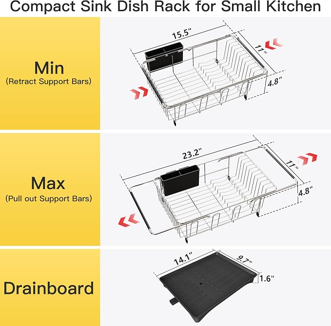 JASIWAY Dish Drying Rack in Sink, Expandable Stainless Steel Dish Drainers - Image 4