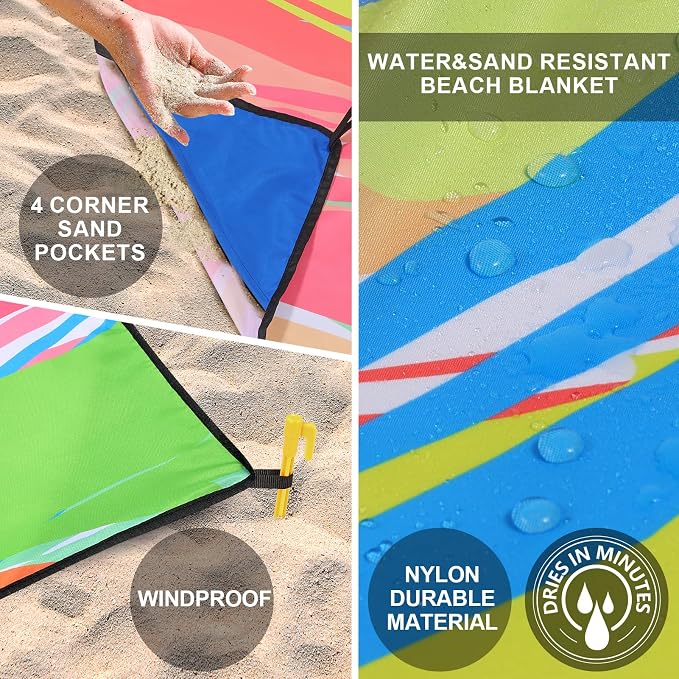 HIHOHO Beach Blanket Waterproof Sandproof Extra Large Beach Mat 79" X - Image 3