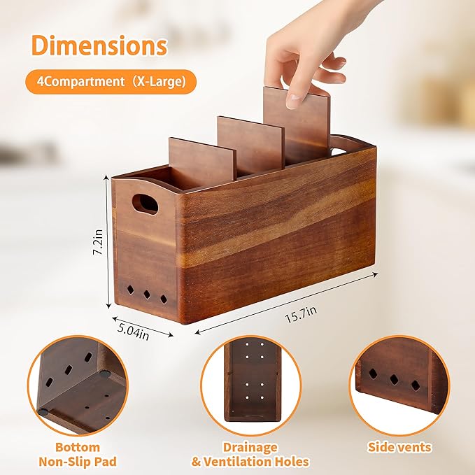Natural Acacia Wood Utensil Holder - Image 4