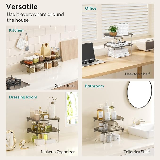 STARLATTA 2 Pcs Cabinet Organizer Shelf，Stackable Kitchen Counter Shelves - Image 6