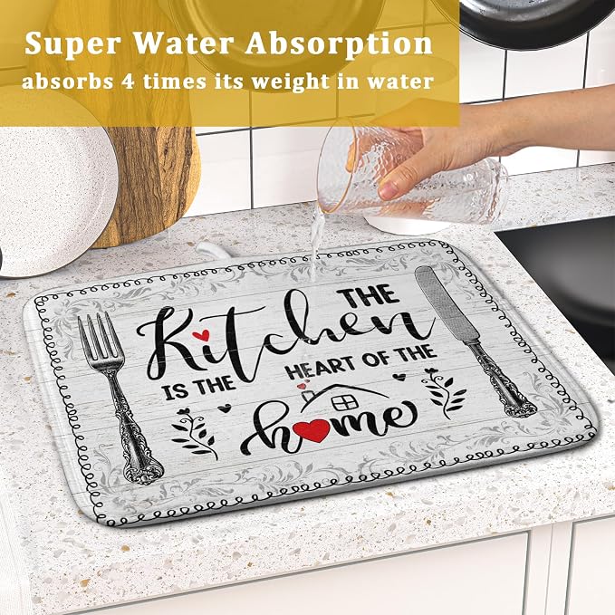 White Kitchen Dish Drying Mat 16x18 Inch Knife Fork Dish Drainer Rack Mats - Image 7