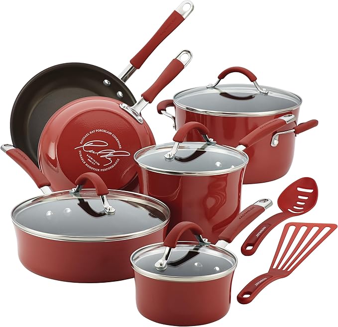 Rachael Ray Cucina Nonstick Cookware Pots and Pans Set, 12 Piece, Cranberry Red by RachaelRayKitchenware