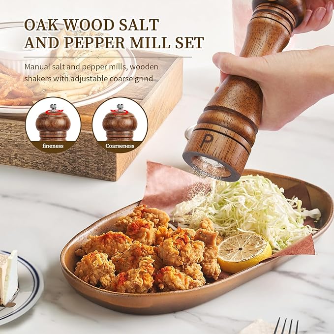 Haomacro Wooden Salt and Pepper Grinder Set Refillable Salt & Pepper Mills - Image 2
