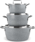 Granitestone Gray Pots and Pans Set Nonstick, 6 Stackable Piece Cooking Pots Set by Granitestone+